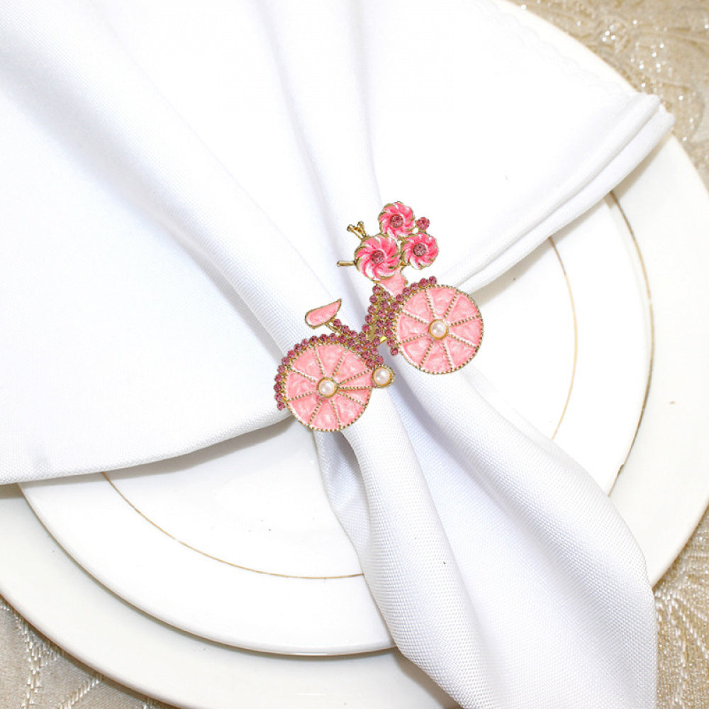 Pink Floral Bicycle Napkin Ring For Table Decoration