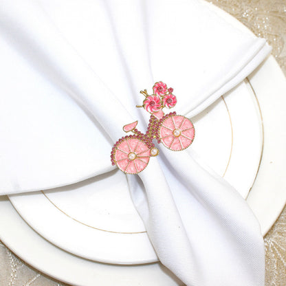 Pink Floral Bicycle Napkin Ring For Table Decoration