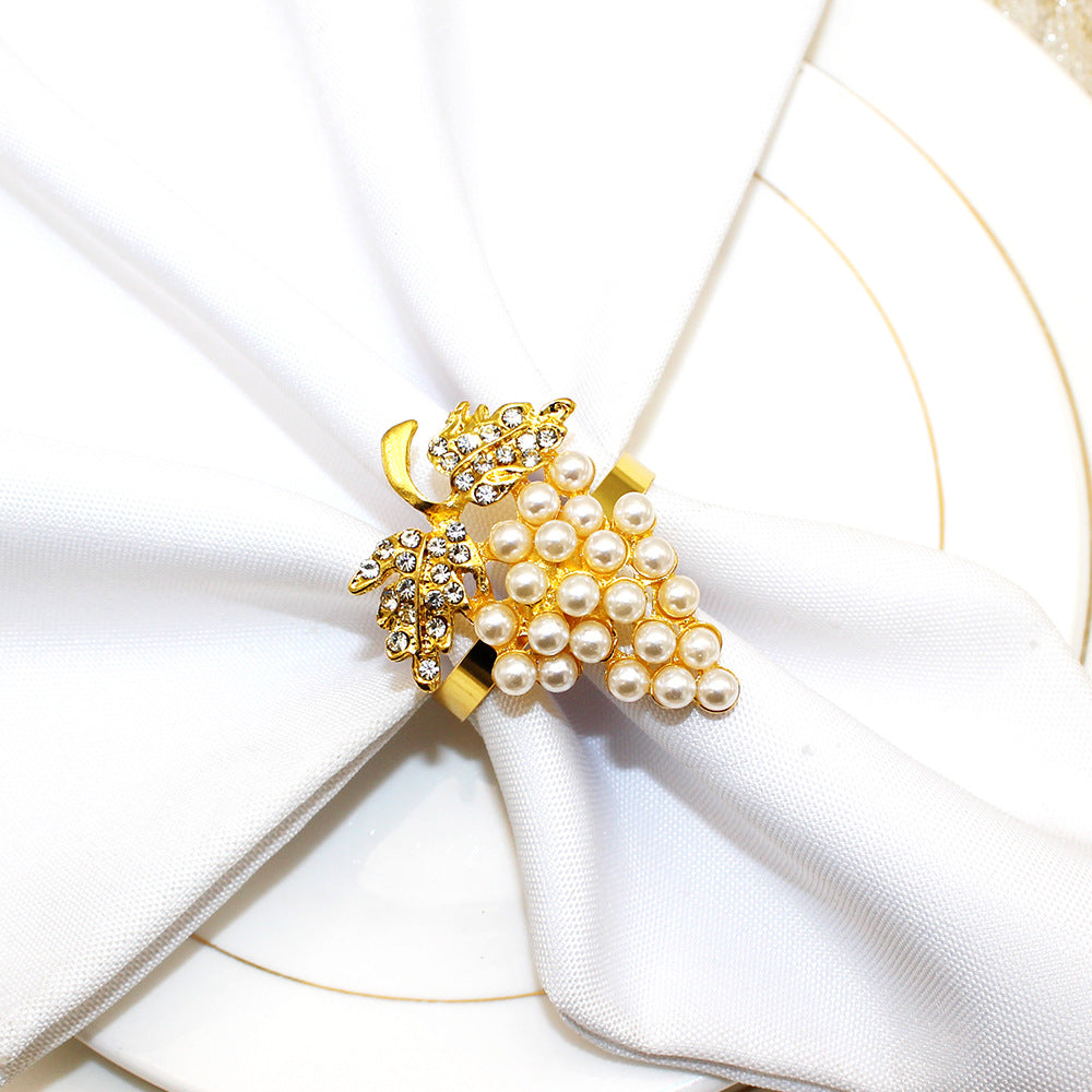 Gold Pearl Grape Cluster Napkin Rings For Table Decoration