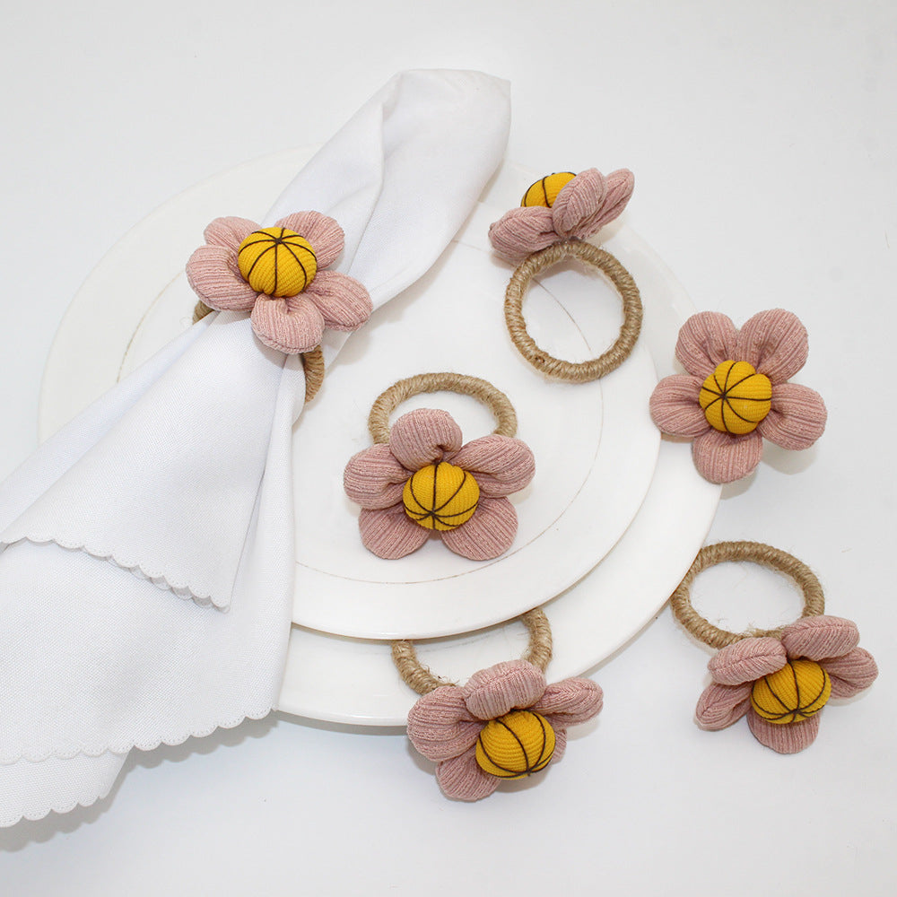 Pink Fabric Flower Napkin Rings For Table Decoration