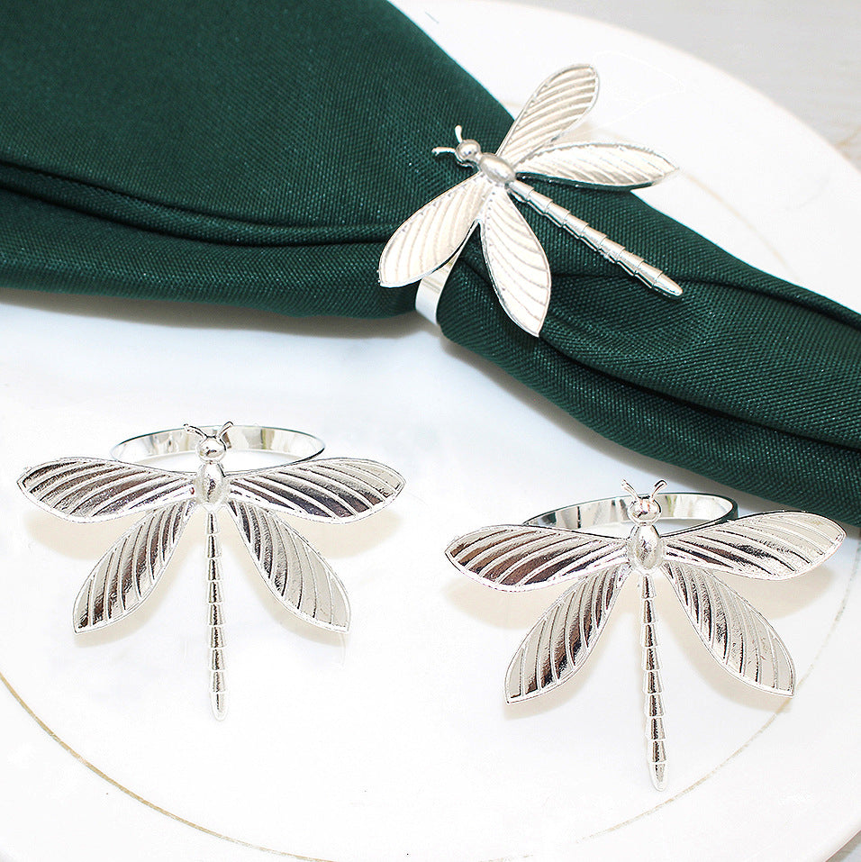 Silver Dragonfly Napkin Rings For Table Decoration