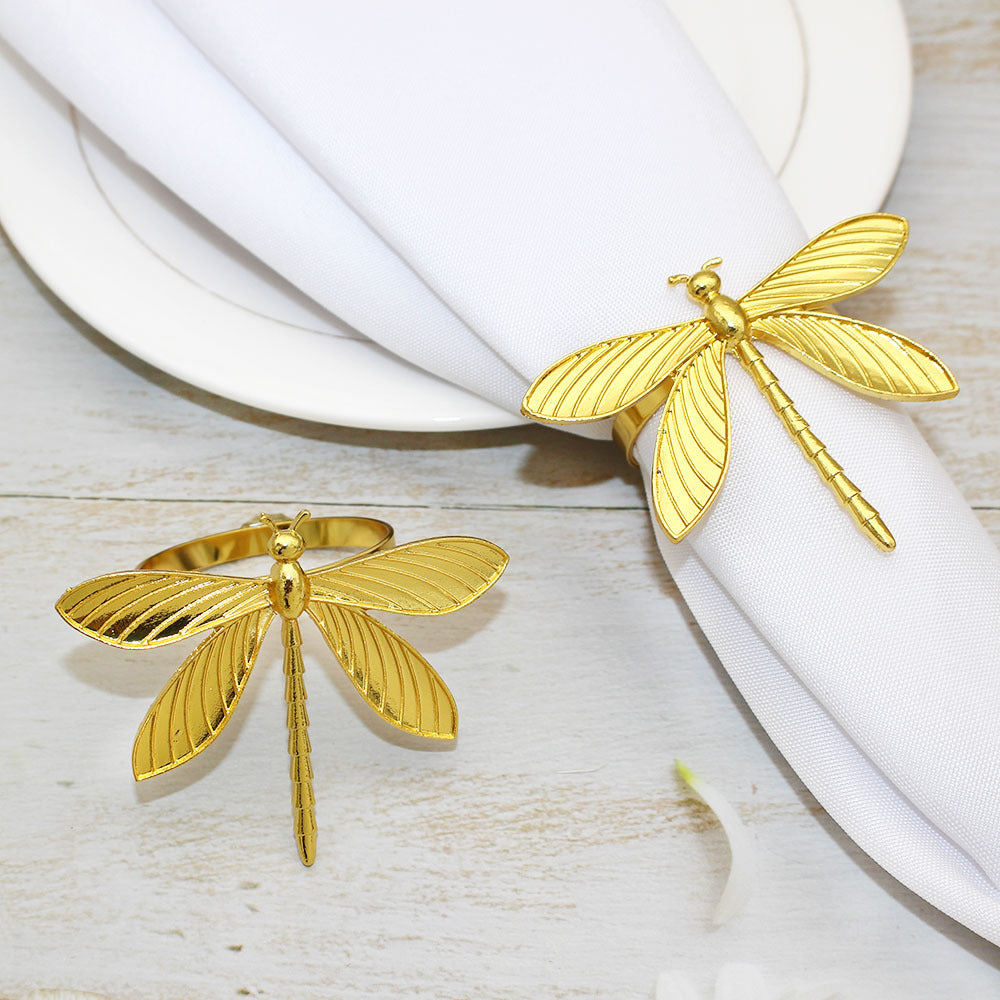 Gold Dragonfly Napkin Rings For Table Decoration