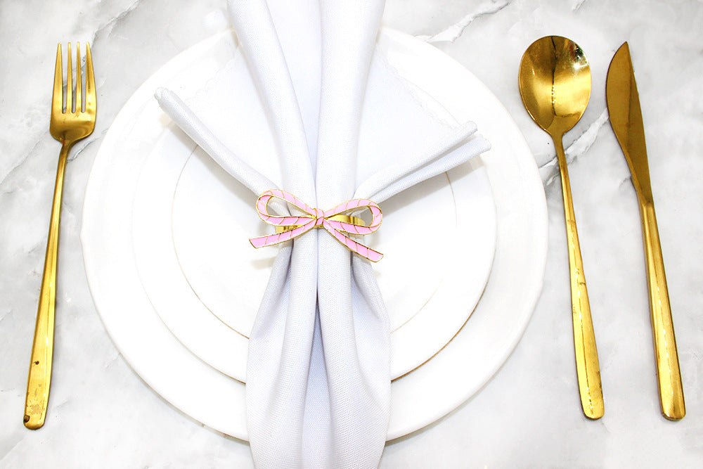 Pink Bow Ribbon Napkin Rings For Table Decoration