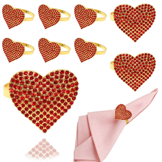 Red Rhinestone Heart Napkin Rings For Table Decoration