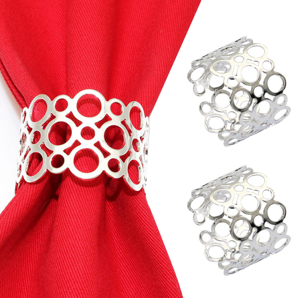 Silver Hollow Circle Cutout Napkin Rings For Table Decoration