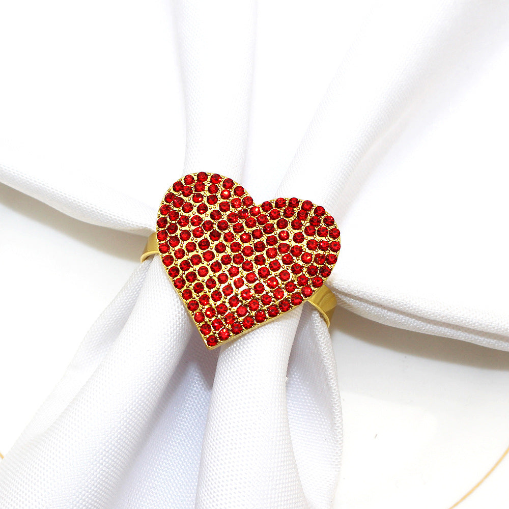 Red Rhinestone Heart Napkin Rings For Table Decoration
