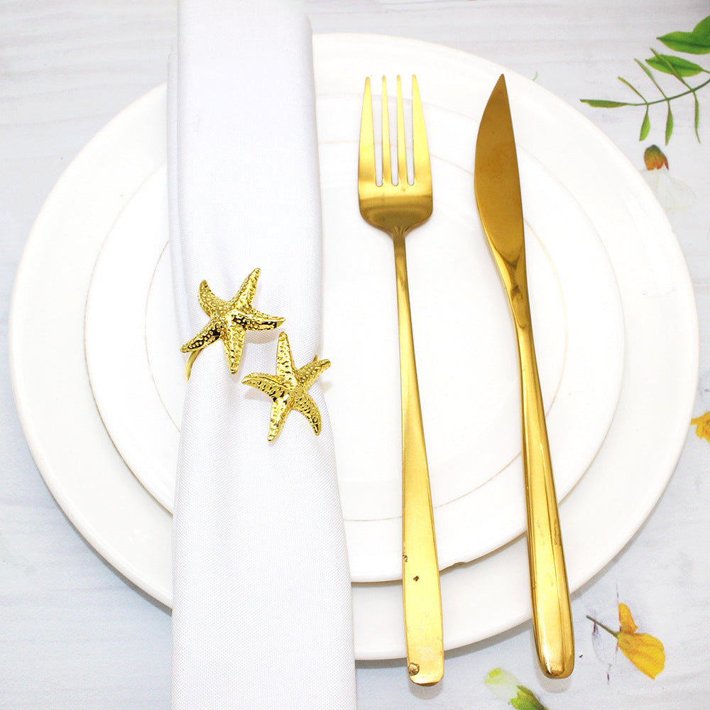 Gold Double Starfish Napkin Rings For Table Decoration