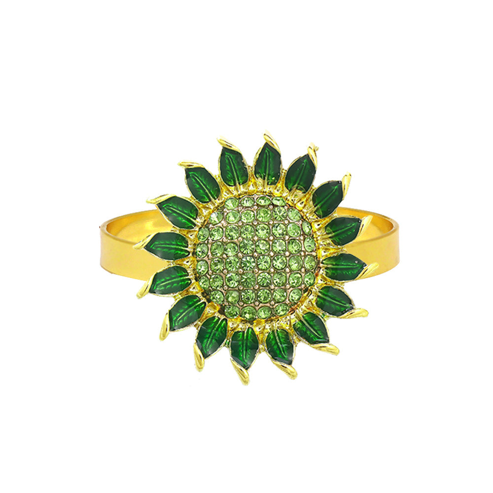 Green Rhinestone Sunflower Napkin Rings For Table Decoration