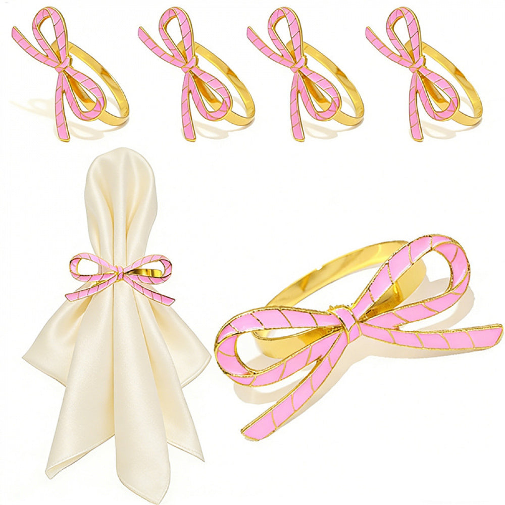 Pink Bow Ribbon Napkin Rings For Table Decoration