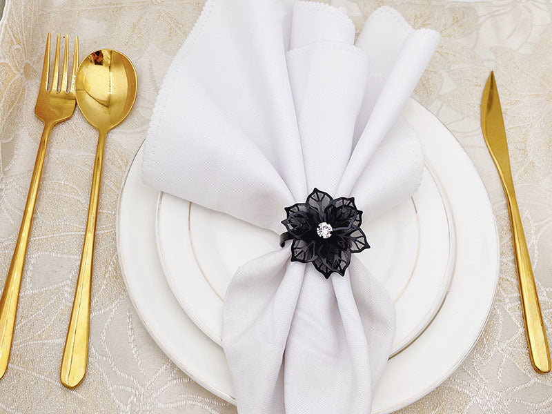 Black Rose Flower Napkin Rings For Table Decoration