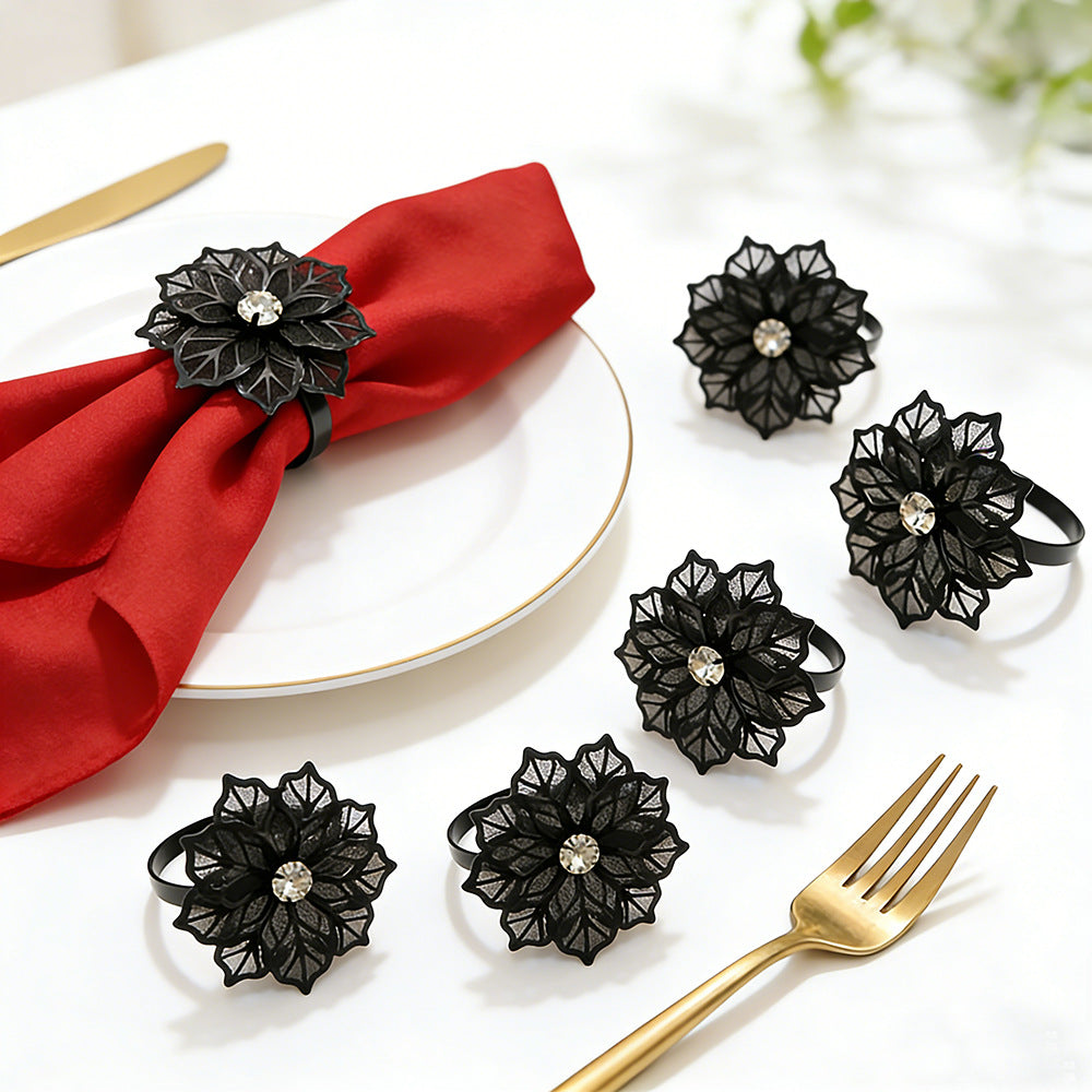 Black Rose Flower Napkin Rings For Table Decoration