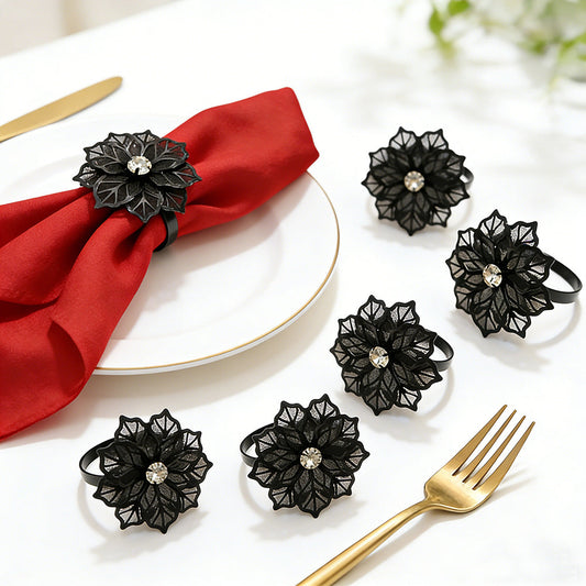 Black Rose Flower Napkin Rings For Table Decoration