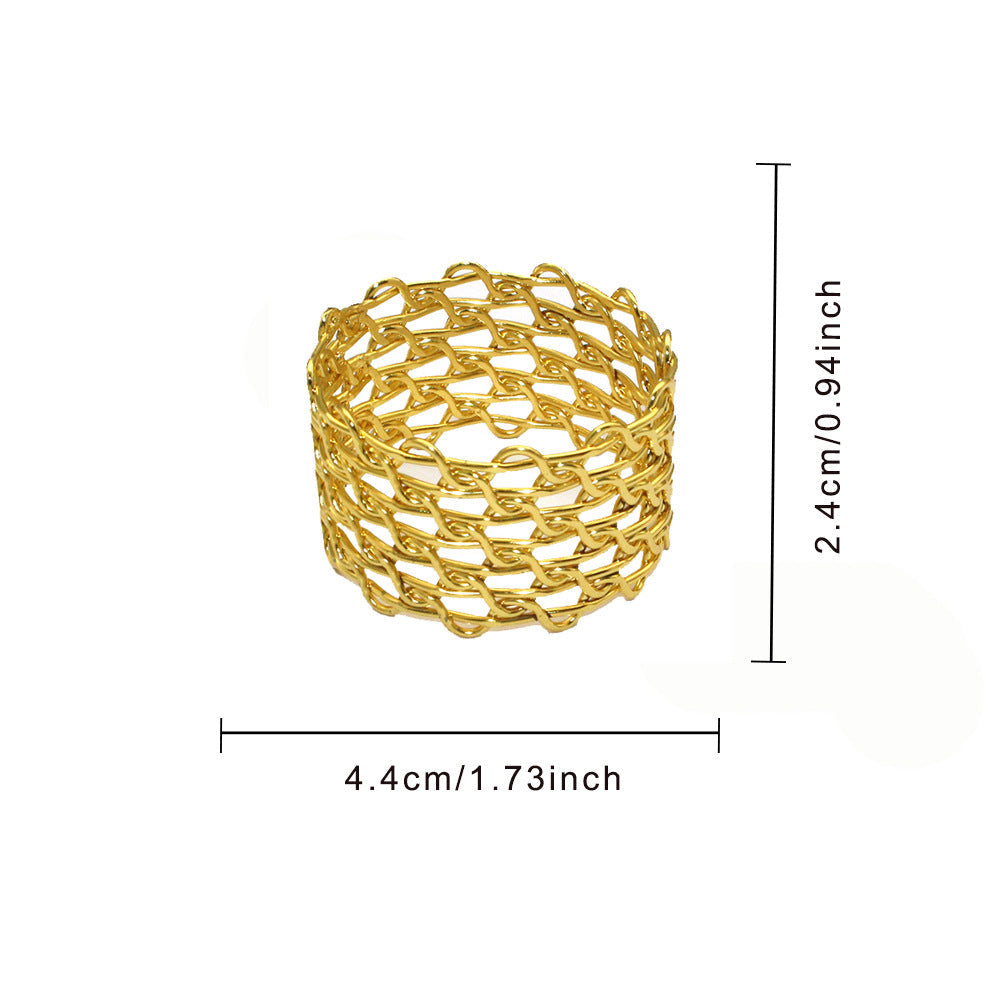 Gold Metal Woven Mesh Napkin Rings For Table Decoration