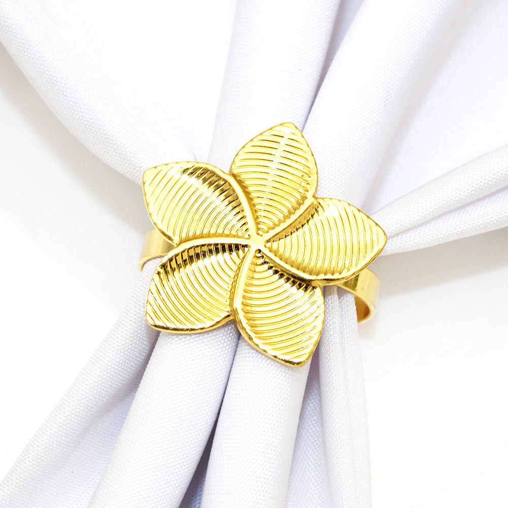 Gold Five Petal Flower Napkin Rings For Table Decoration