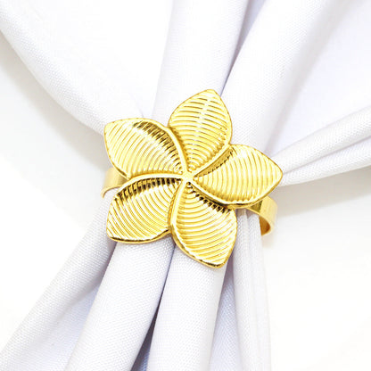 Gold Five Petal Flower Napkin Rings For Table Decoration