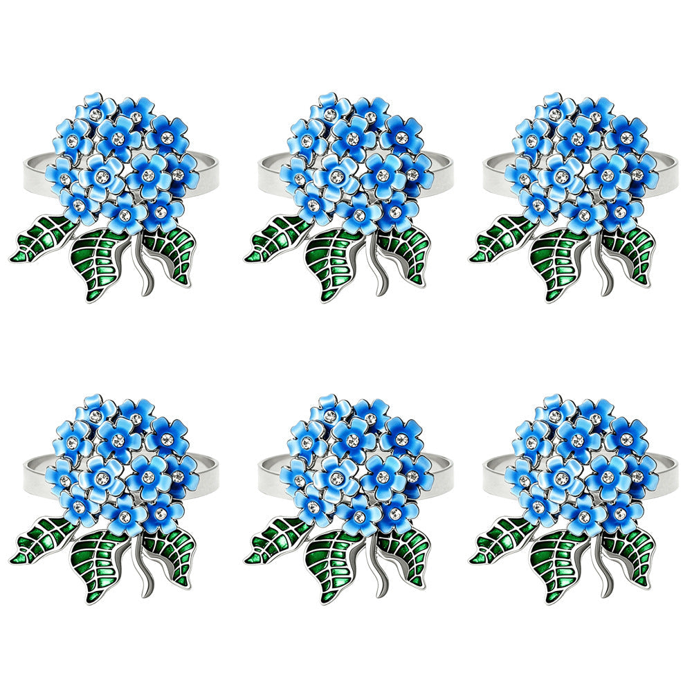 Blue Hydrangea Flower Napkin Rings For Table Decoration