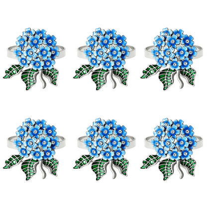 Blue Hydrangea Flower Napkin Rings For Table Decoration