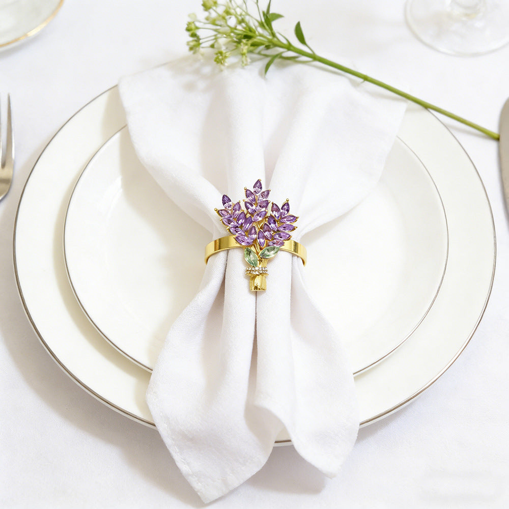 Purple Crystal Lavender Bouquet Napkin Rings For Table Decoration