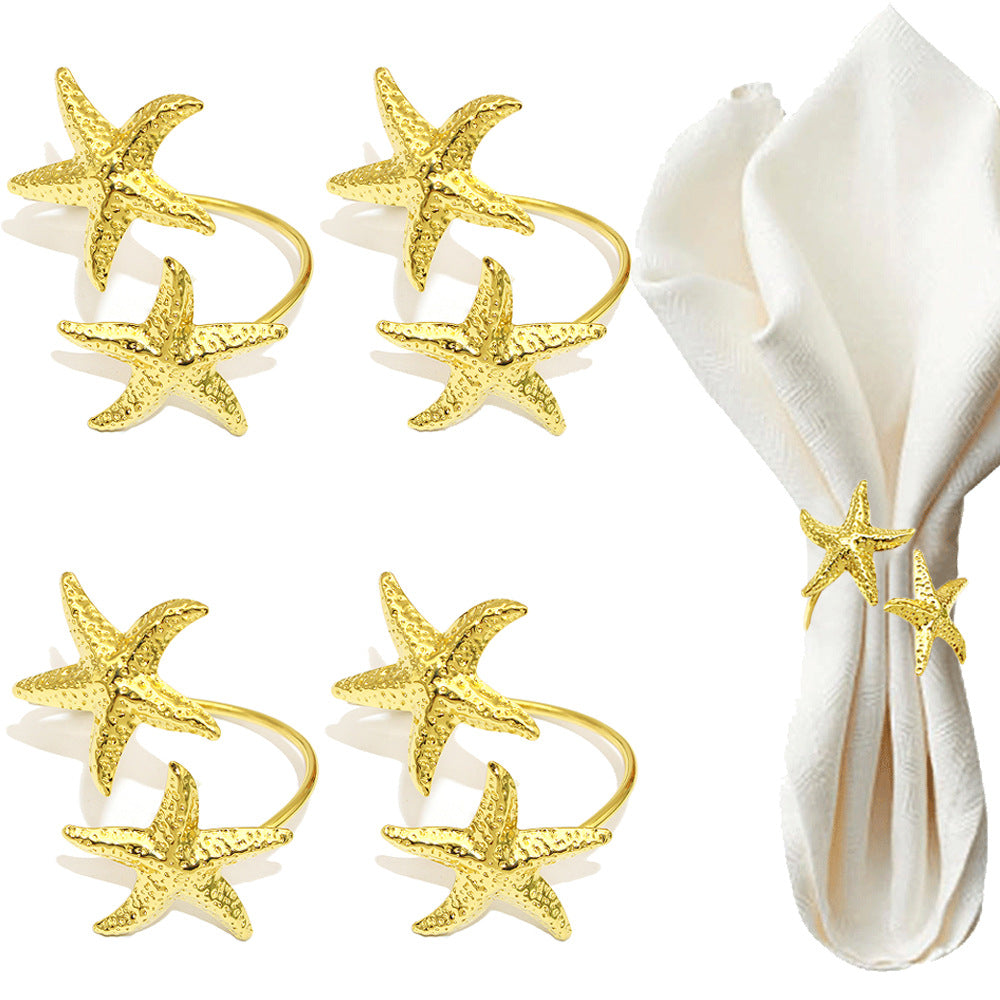 Gold Double Starfish Napkin Rings For Table Decoration