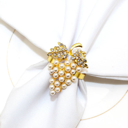 Gold Pearl Grape Cluster Napkin Rings For Table Decoration