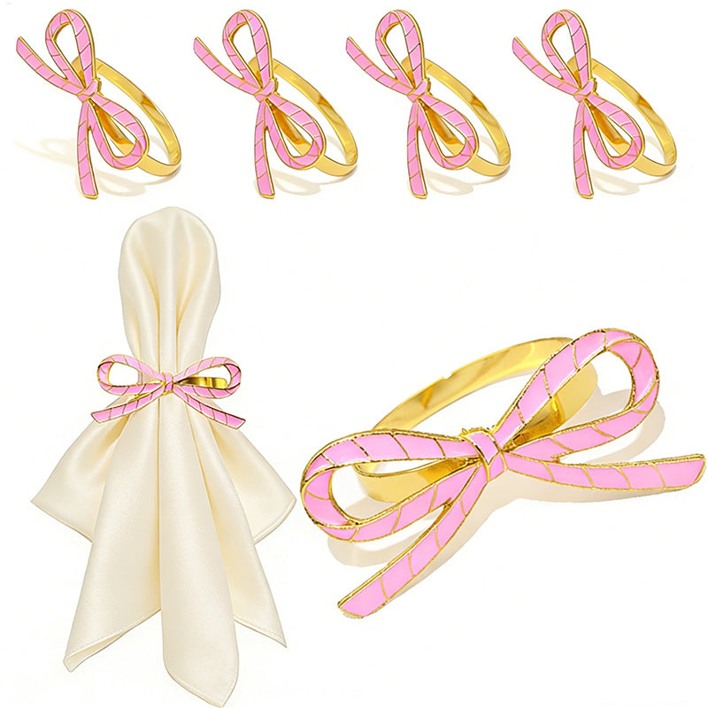 Pink Bow Ribbon Napkin Rings For Table Decoration