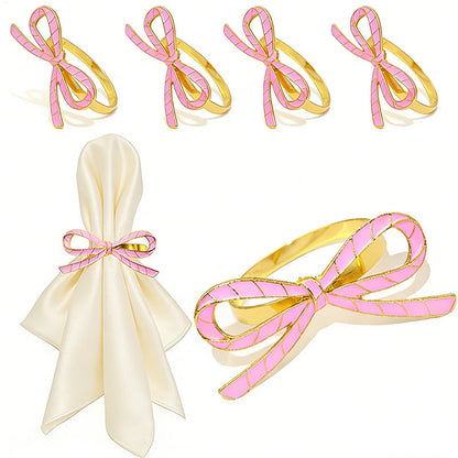 Pink Bow Ribbon Napkin Rings For Table Decoration