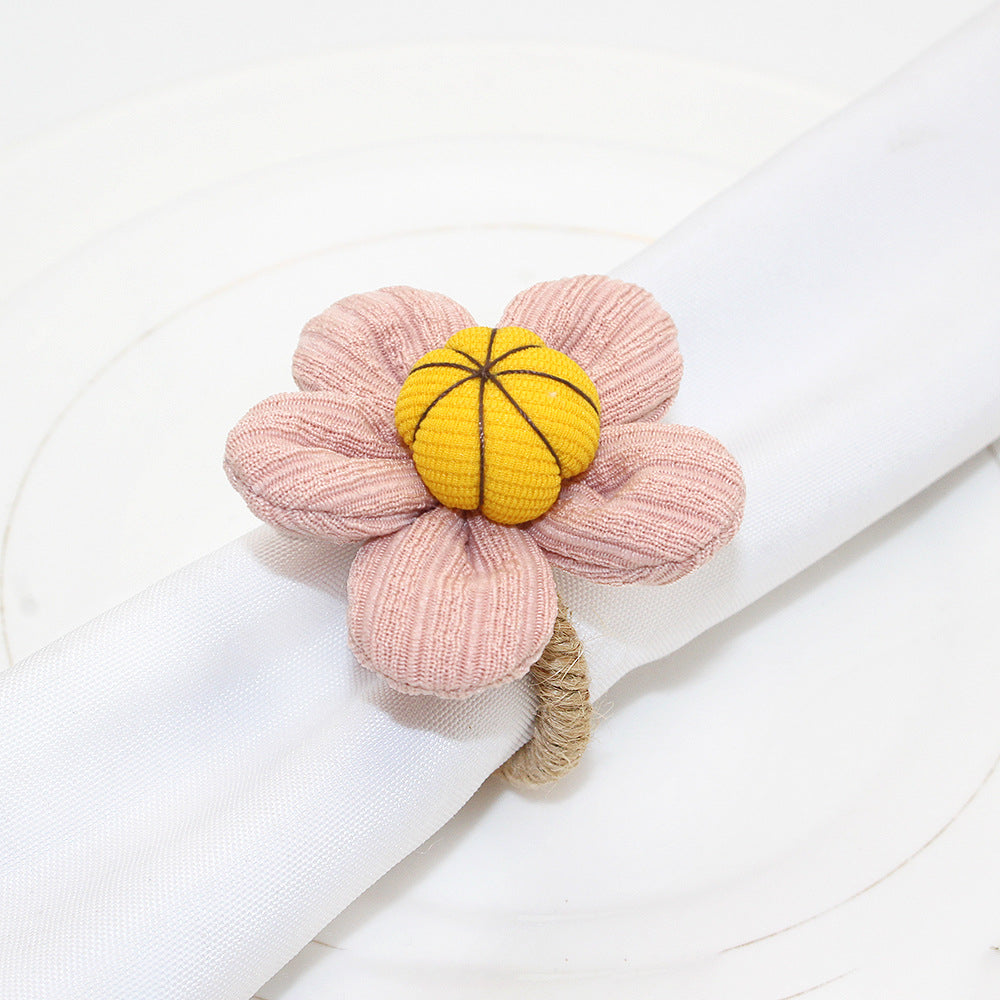 Pink Fabric Flower Napkin Rings For Table Decoration