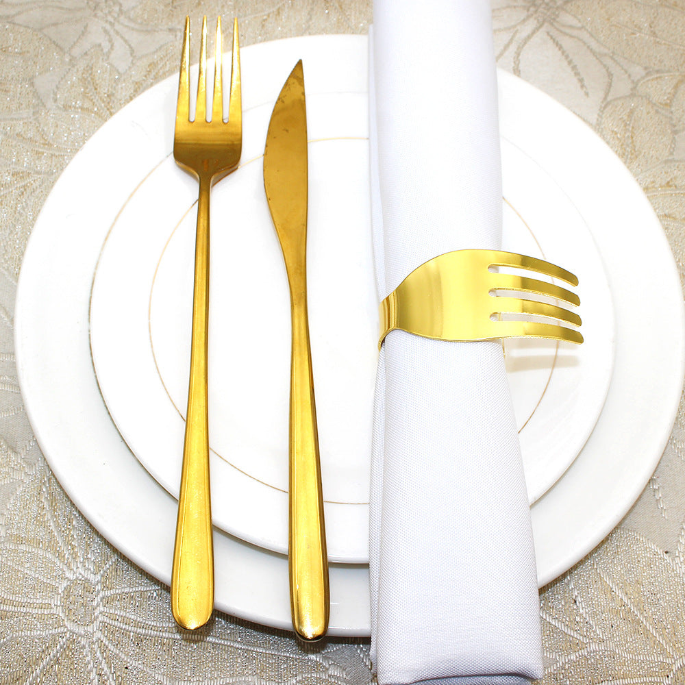 Gold Fork Shaped Napkin Rings For Table Decoration