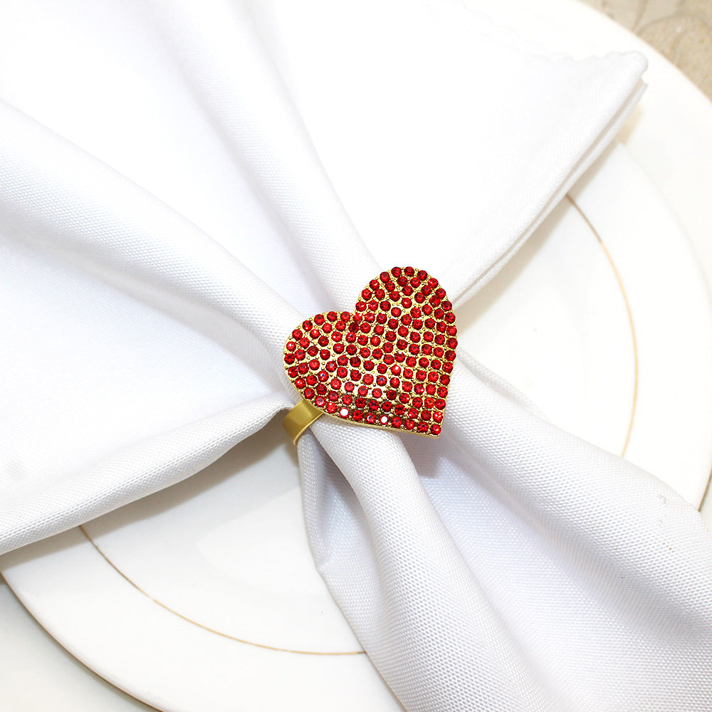 Red Rhinestone Heart Napkin Rings For Table Decoration
