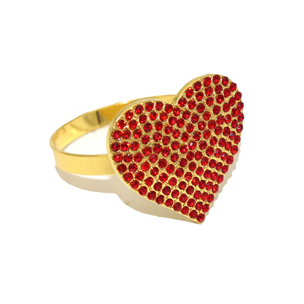 Red Rhinestone Heart Napkin Rings For Table Decoration