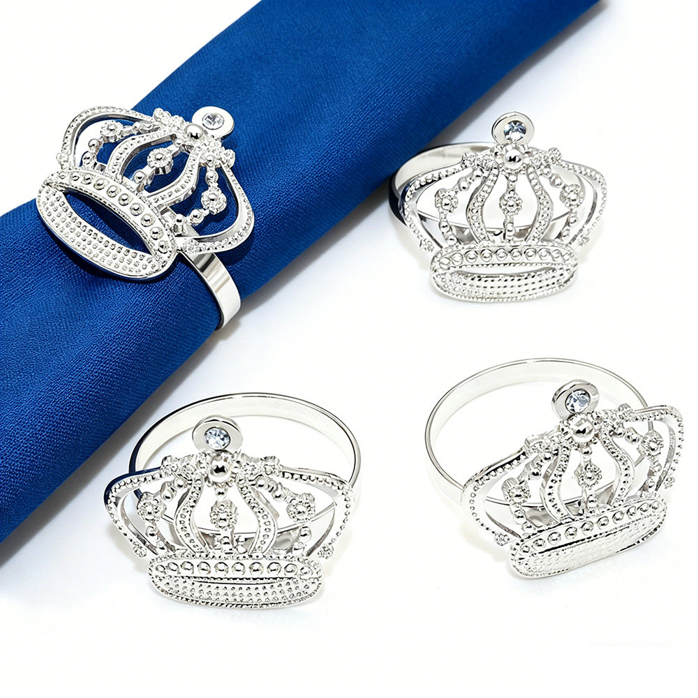 Silver Rhinestone Crown Napkin Rings For Table Decoration
