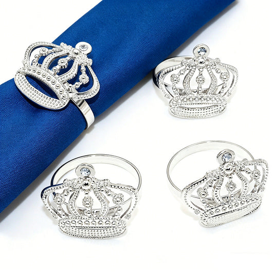 Silver Rhinestone Crown Napkin Rings For Table Decoration