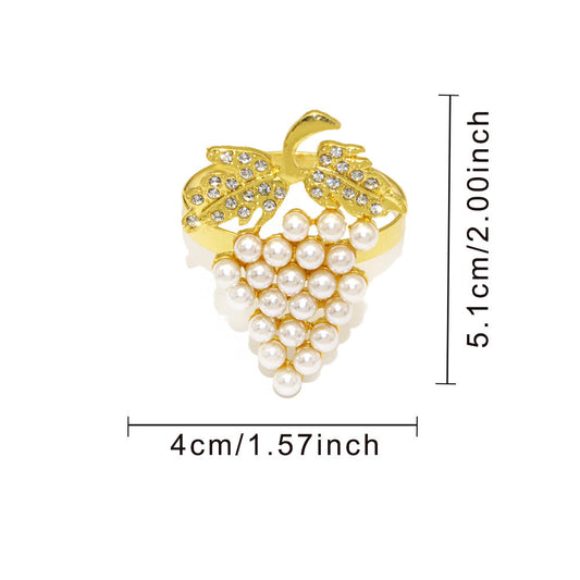 Gold Pearl Grape Cluster Napkin Rings For Table Decoration