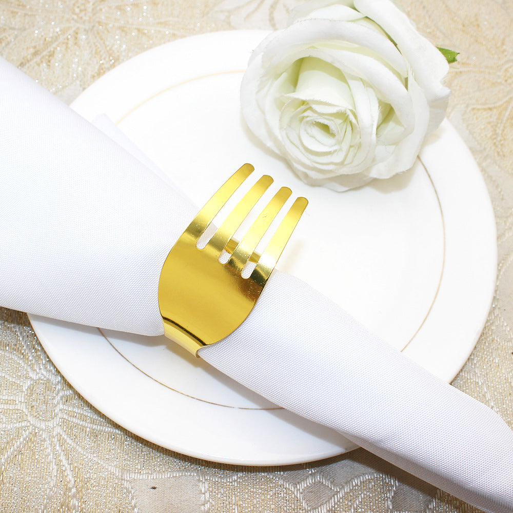 Gold Fork Shaped Napkin Rings For Table Decoration