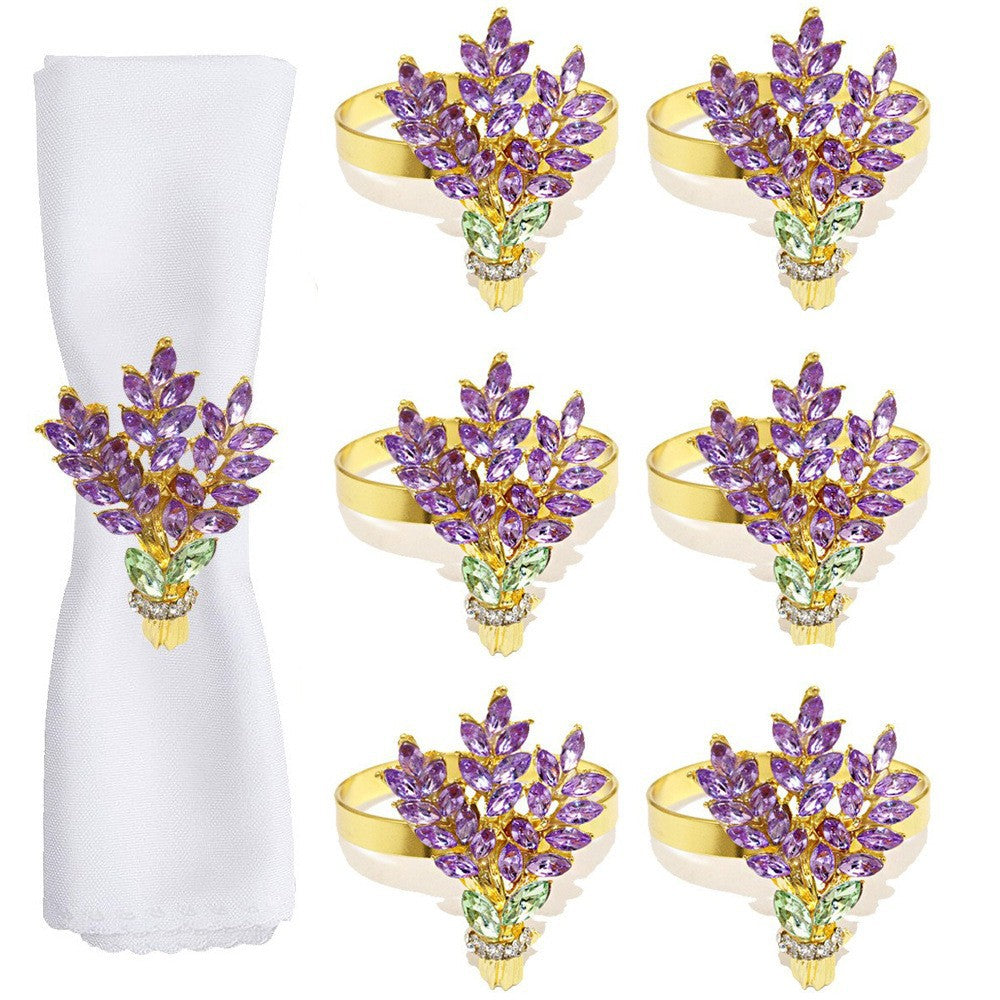 Purple Crystal Lavender Bouquet Napkin Rings For Table Decoration