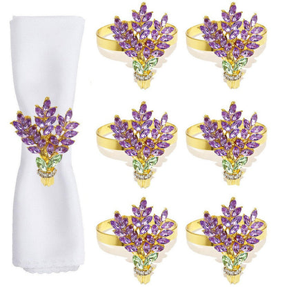 Purple Crystal Lavender Bouquet Napkin Rings For Table Decoration
