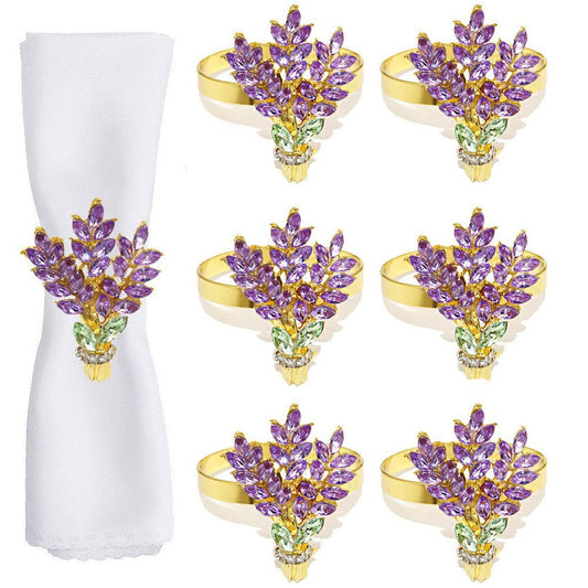 Purple Crystal Lavender Bouquet Napkin Rings For Table Decoration