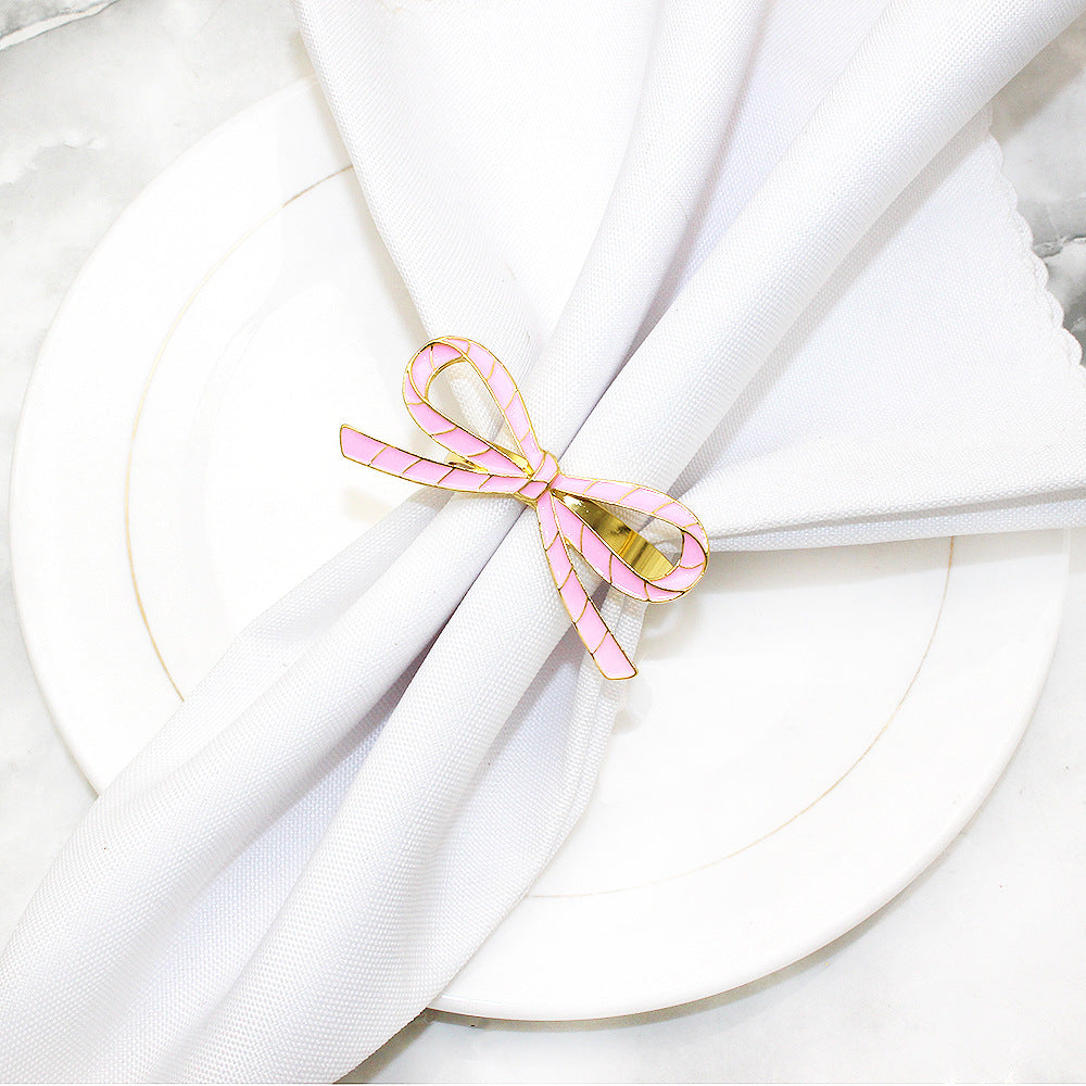 Pink Bow Ribbon Napkin Rings For Table Decoration