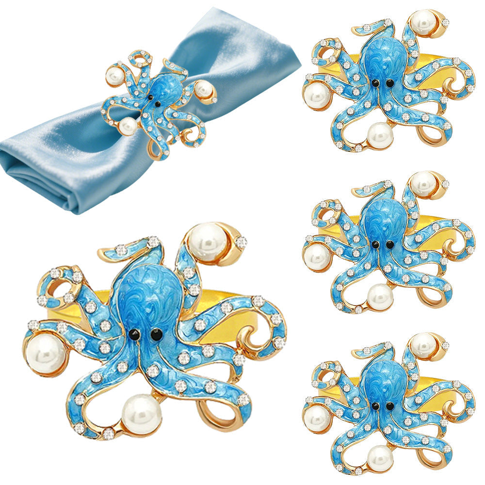 Blue Octopus Napkin Rings For Table Decoration