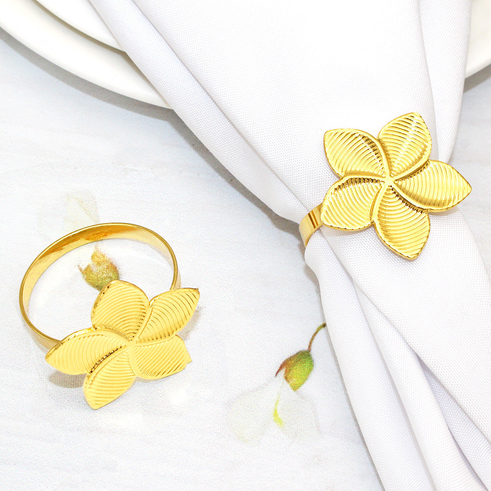 Gold Five Petal Flower Napkin Rings For Table Decoration