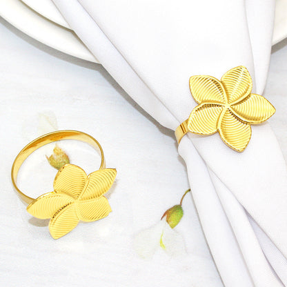 Gold Five Petal Flower Napkin Rings For Table Decoration