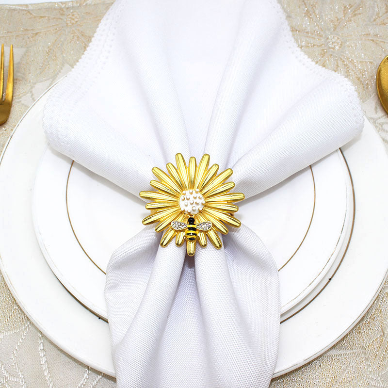 Gold Sunflower Bee Napkin Rings For Table Decoration