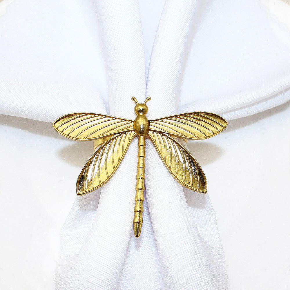 Gold Dragonfly Napkin Rings For Table Decoration