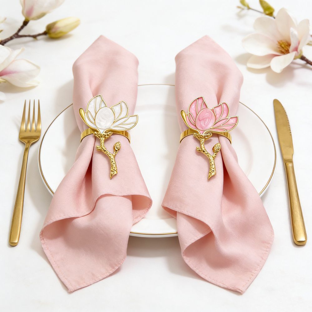 Pink Magnolia Flower Napkin Rings For Table Decoration