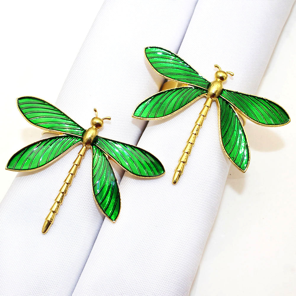 Green Dragonfly Napkin Rings For Table Decoration