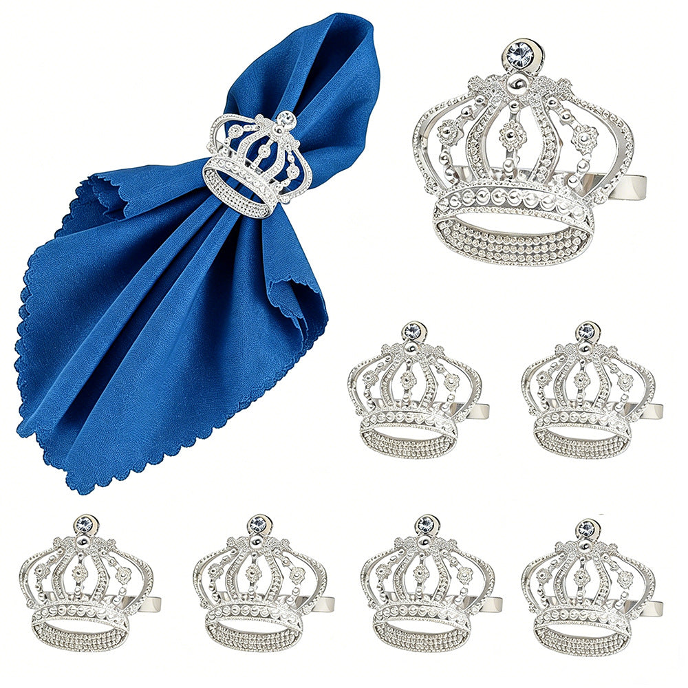 Silver Rhinestone Crown Napkin Rings For Table Decoration