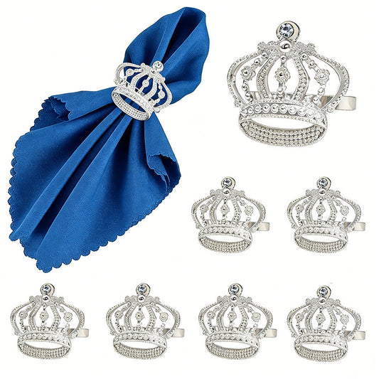 Silver Rhinestone Crown Napkin Rings For Table Decoration