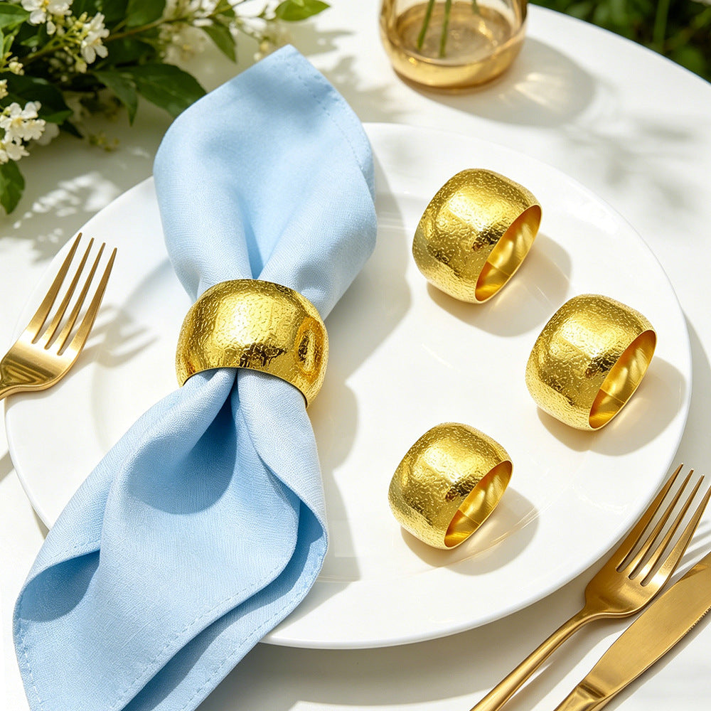 Gold Round Hammered Napkin Rings For Table Decoration