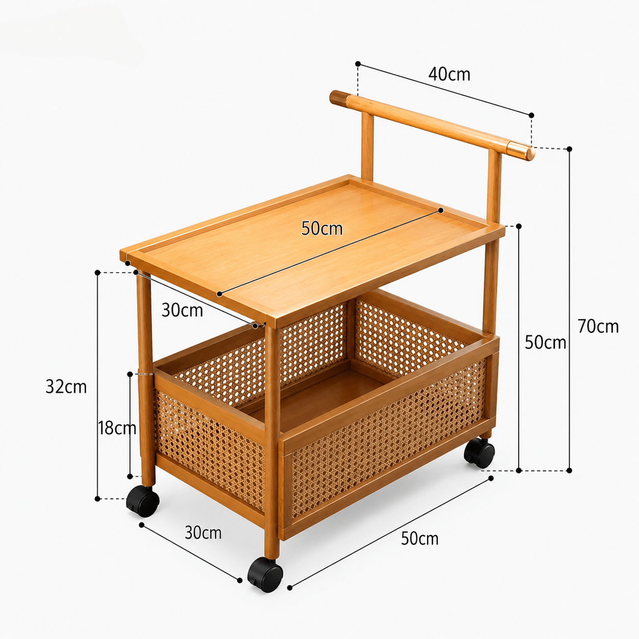 Bamboo 2-Tier Rolling Cart