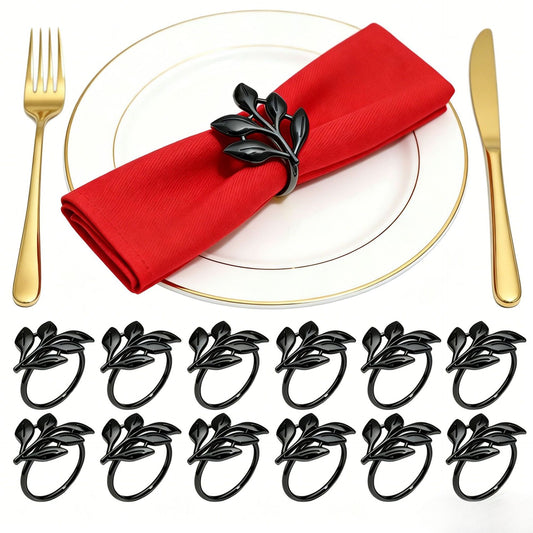 Black Leaf Napkin Rings for Table Decor